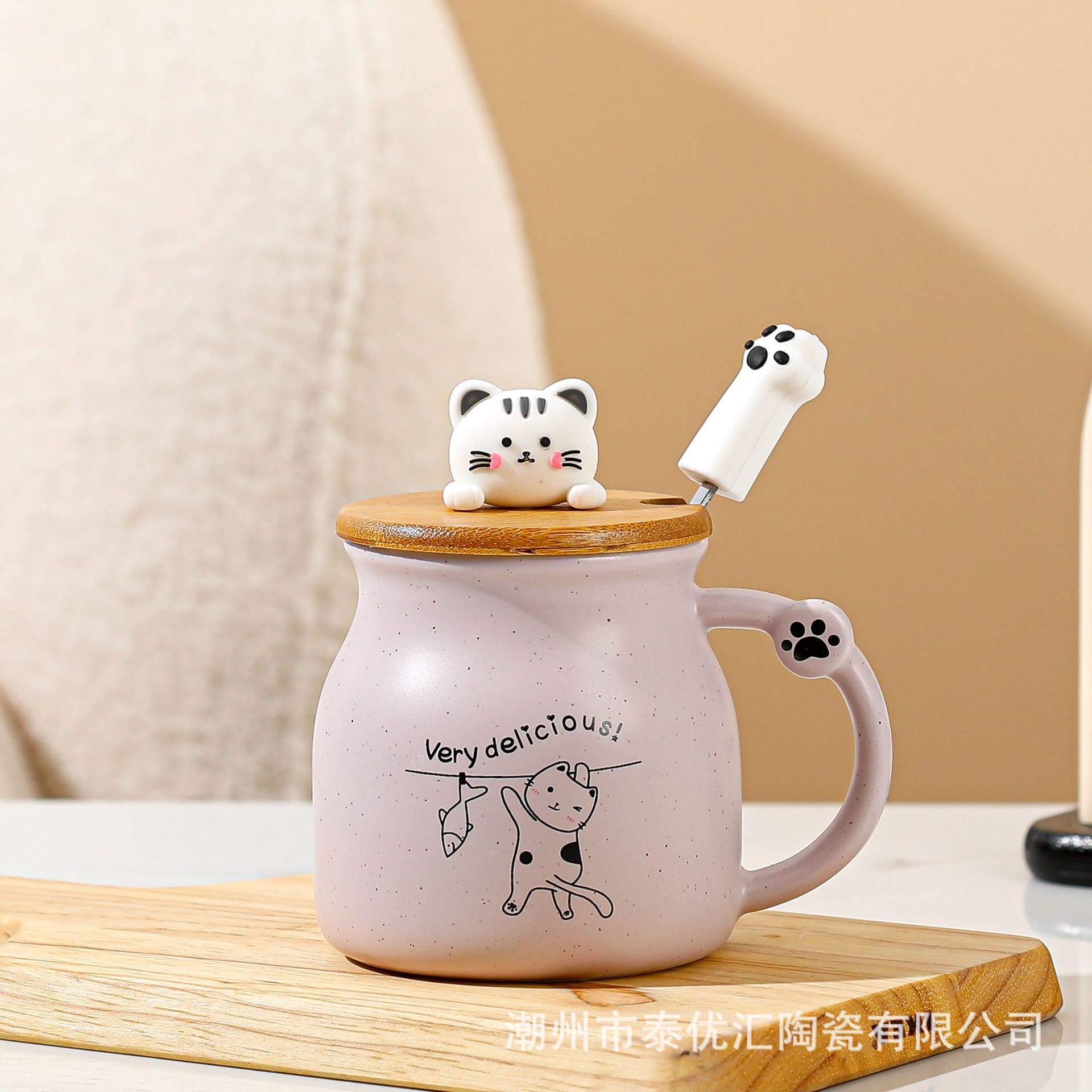 Cốc hình mèo có nắp gỗ 300ml