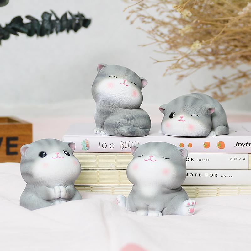 Mô Hình tượng mèo ú mập xám Trang trí decor bàn học, bàn làm việc quà tặng dễ thương