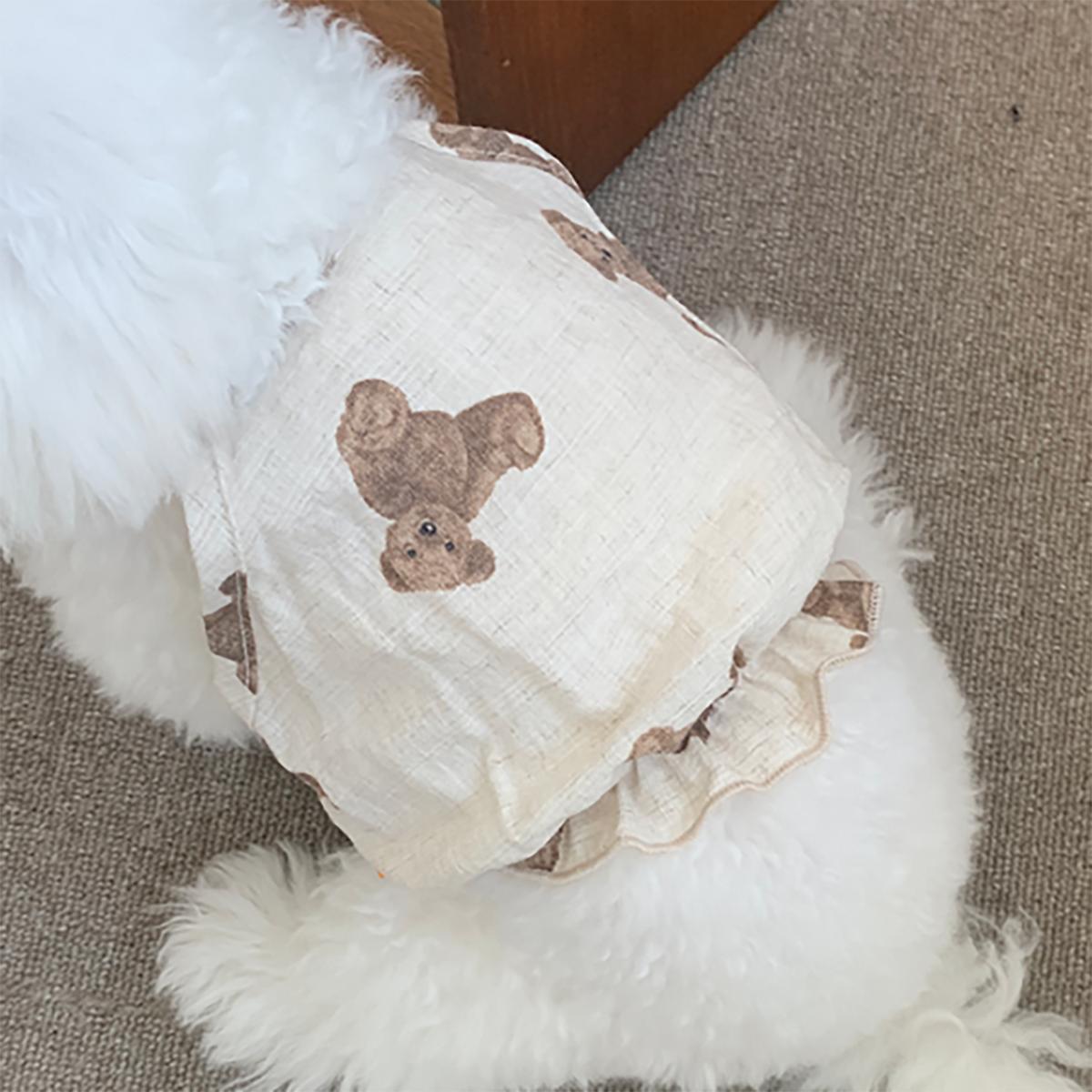 Áo mùa hè ba lỗ chó mèo thú cưng linen hình gấu teddy bear nâu