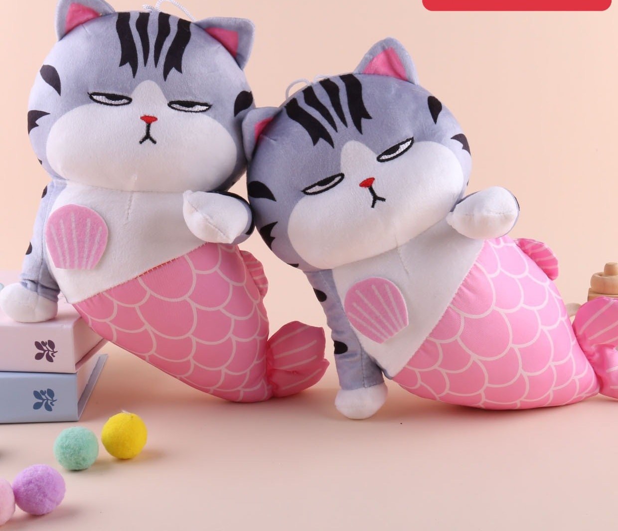 Mèo bông nàng tiên cá hồng 30cm
