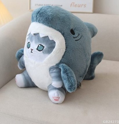 Mèo bông Mofusand mặc đồ cá mập xanh 30cm