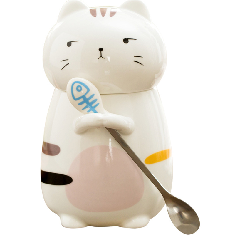 Cốc hình mèo dễ thương kèm thìa có nắp đậy 400ml