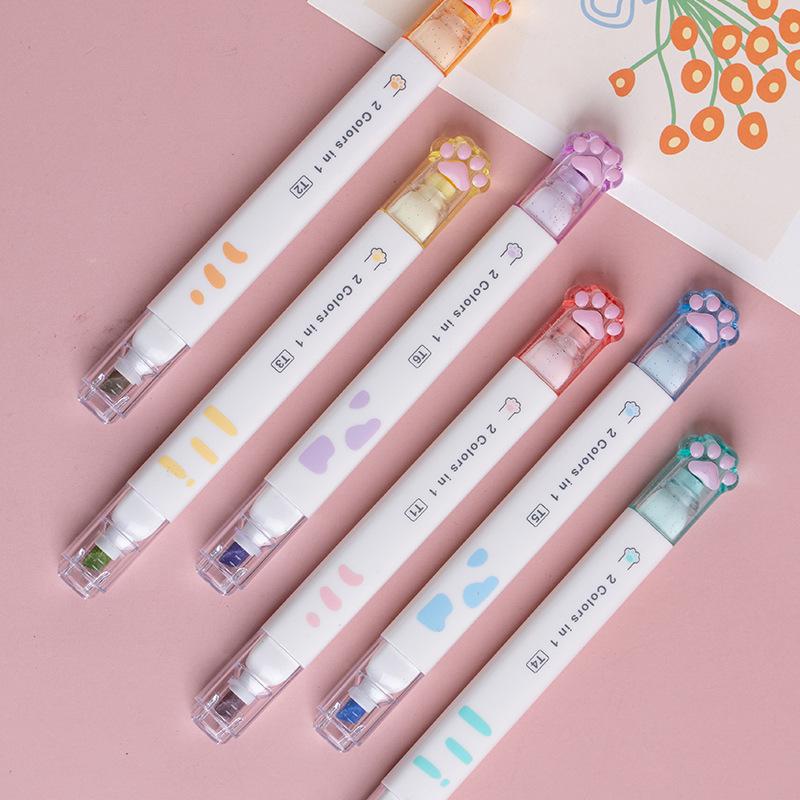 Bộ Bút Màu Highlight Bút Dạ Quang 12 Màu 6 Bút Hình Chân Mèo