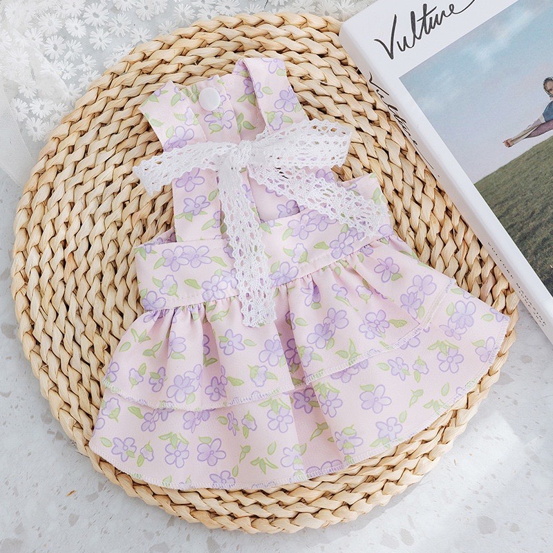 Váy cho thú cưng màu xanh họa tiết hoa vàng