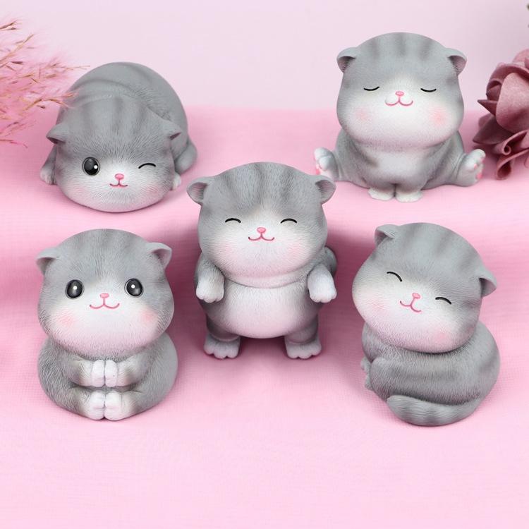 Mô Hình tượng mèo ú mập xám Trang trí decor bàn học, bàn làm việc quà tặng dễ thương