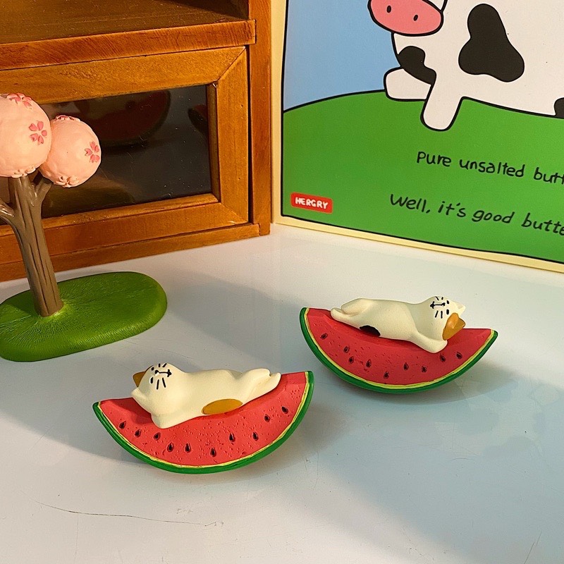 Tượng Zakka hình mèo và dưa hấu
