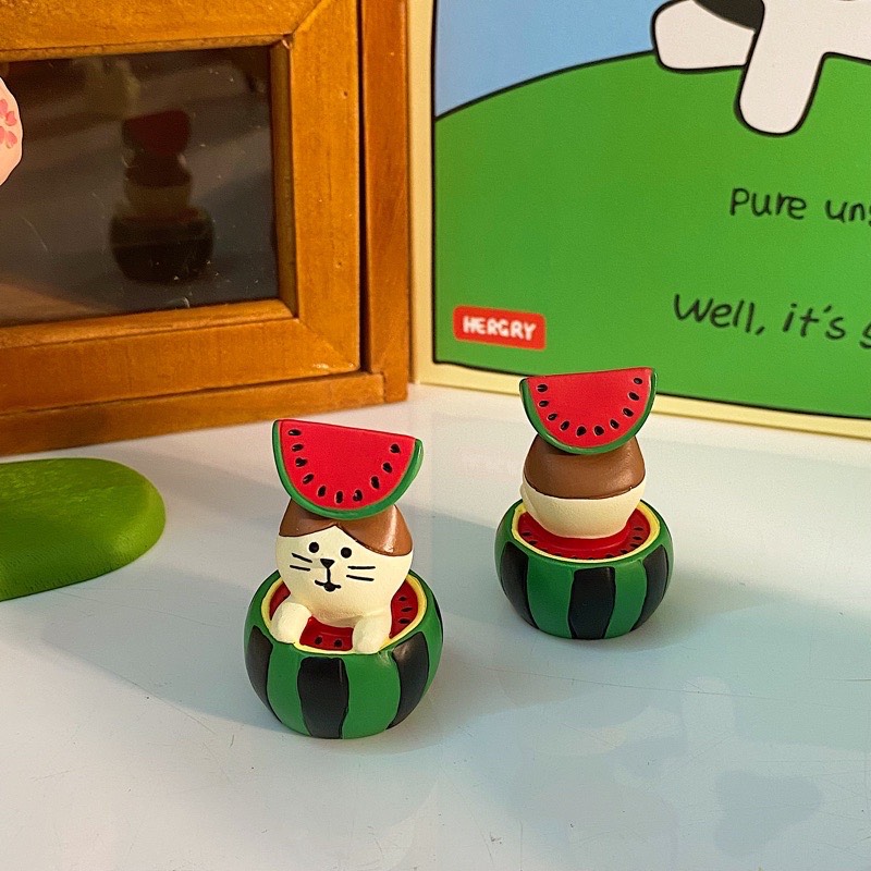 Tượng Zakka hình mèo và dưa hấu