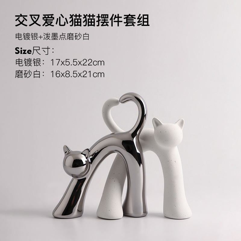 Bộ tượng trang trí hình mèo (kim loại + sứ)