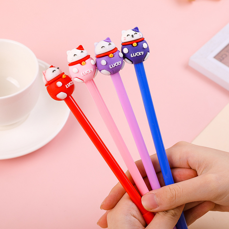 Bút bi mèo thần tài (đỏ, hồng, tím, xanh)
