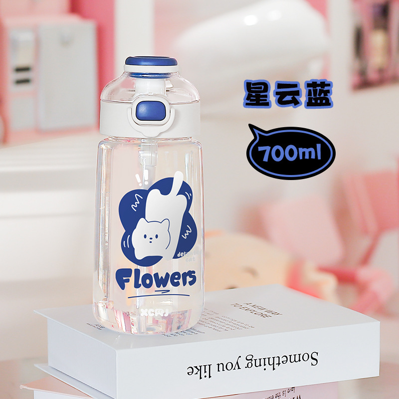 Bình đựng nước nhựa hình mèo có ống hút 500-700ml