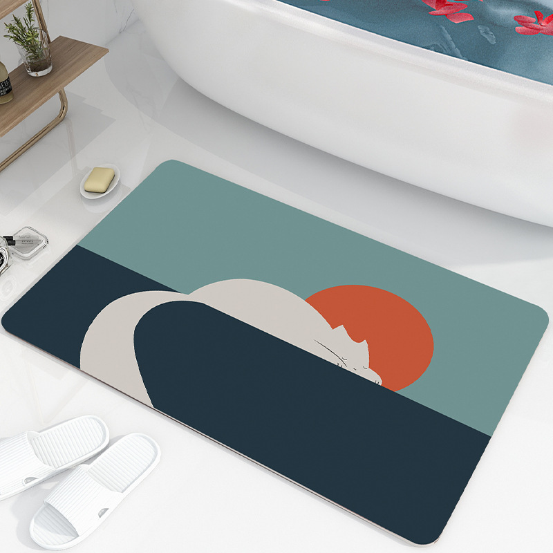 Thảm lau chân chống trượt hình mèo, núi, mây 40*60cm