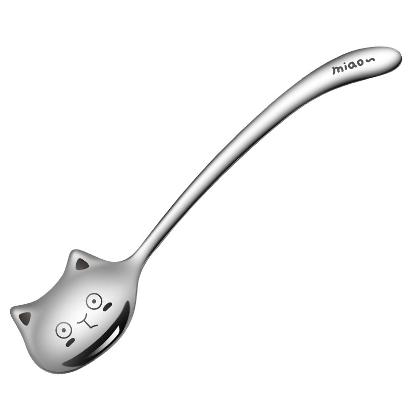 Thìa inox hình mặt mèo cán dài cong