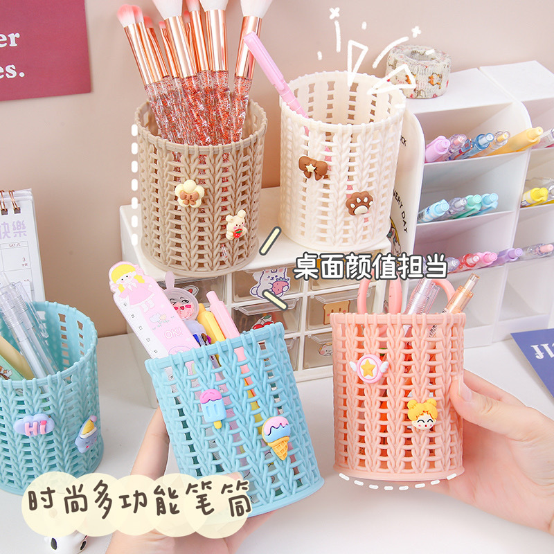 Giỏ đựng bút đính charm chân mèo và nơ