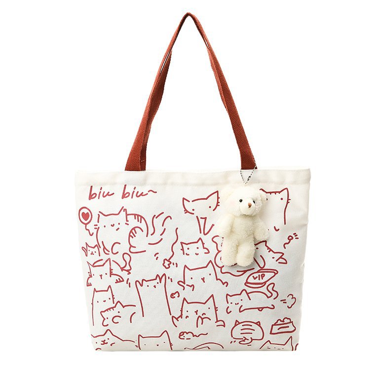 Túi tote canvas hoạ tiết nhiều hình mèo size bé