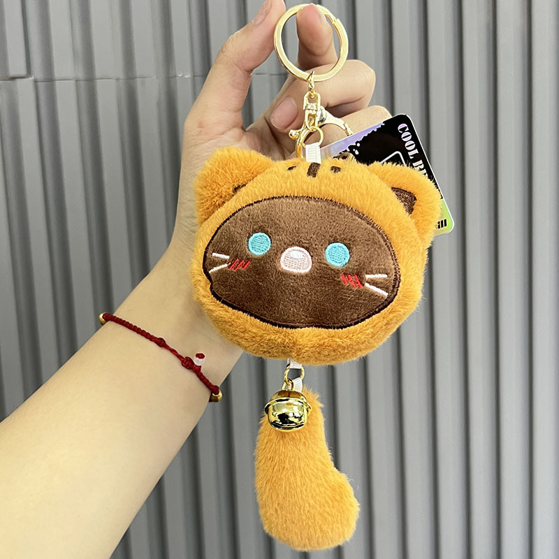 Móc khóa bông đầu mèo kèm chuông
