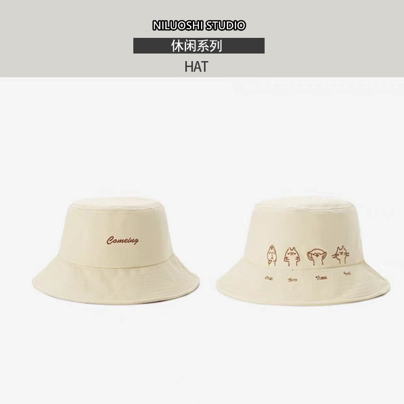 Mũ bucket màu be hình mèo