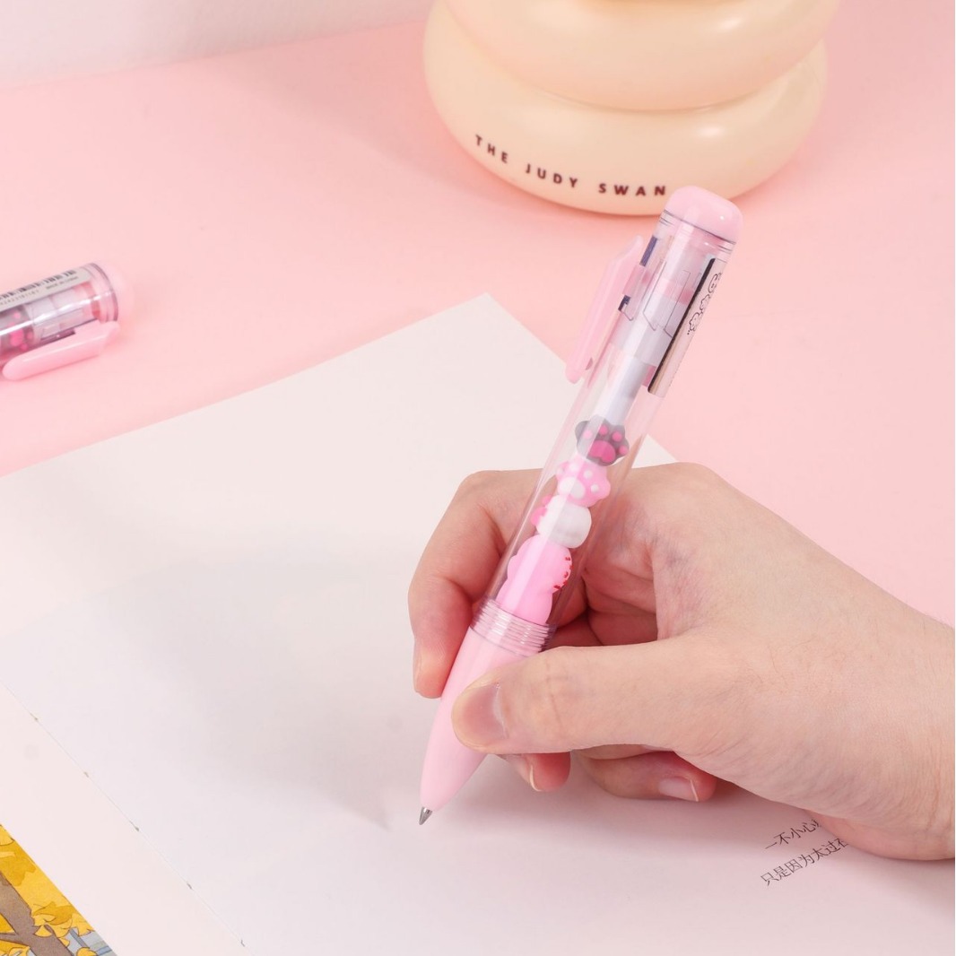 Bút gel ruột bút hình chân mèo, mèo nằm màu hồng