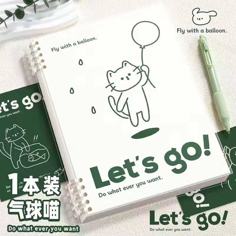 Sổ lò xo A5 bìa xanh, trắng hình mèo