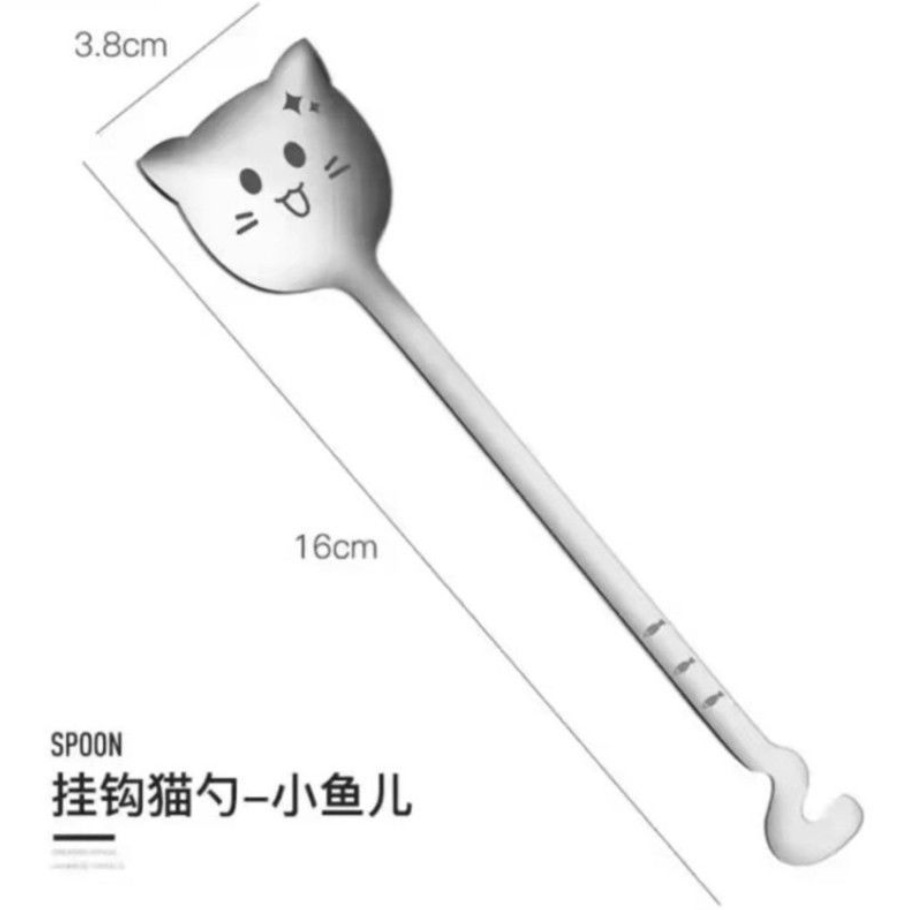 Thìa inox hình mặt mèo cán dài cong