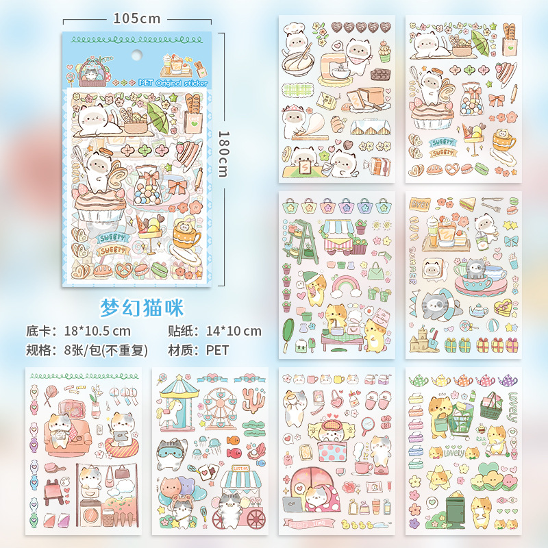 Sticker hình mèo nhiều màu