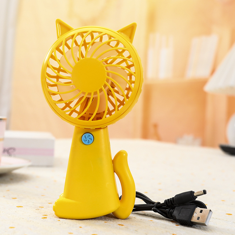 Quạt mini cầm tay hình mèo con có đuôi, cổng sạc usb