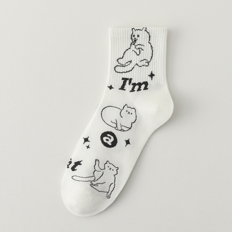 Tất cao cổ đen trắng hình mèo (I'm a cat)