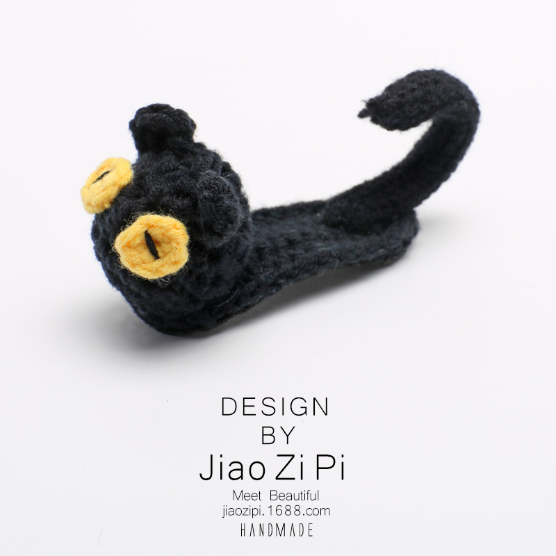 Kẹp tóc mái hình mèo con bằng len