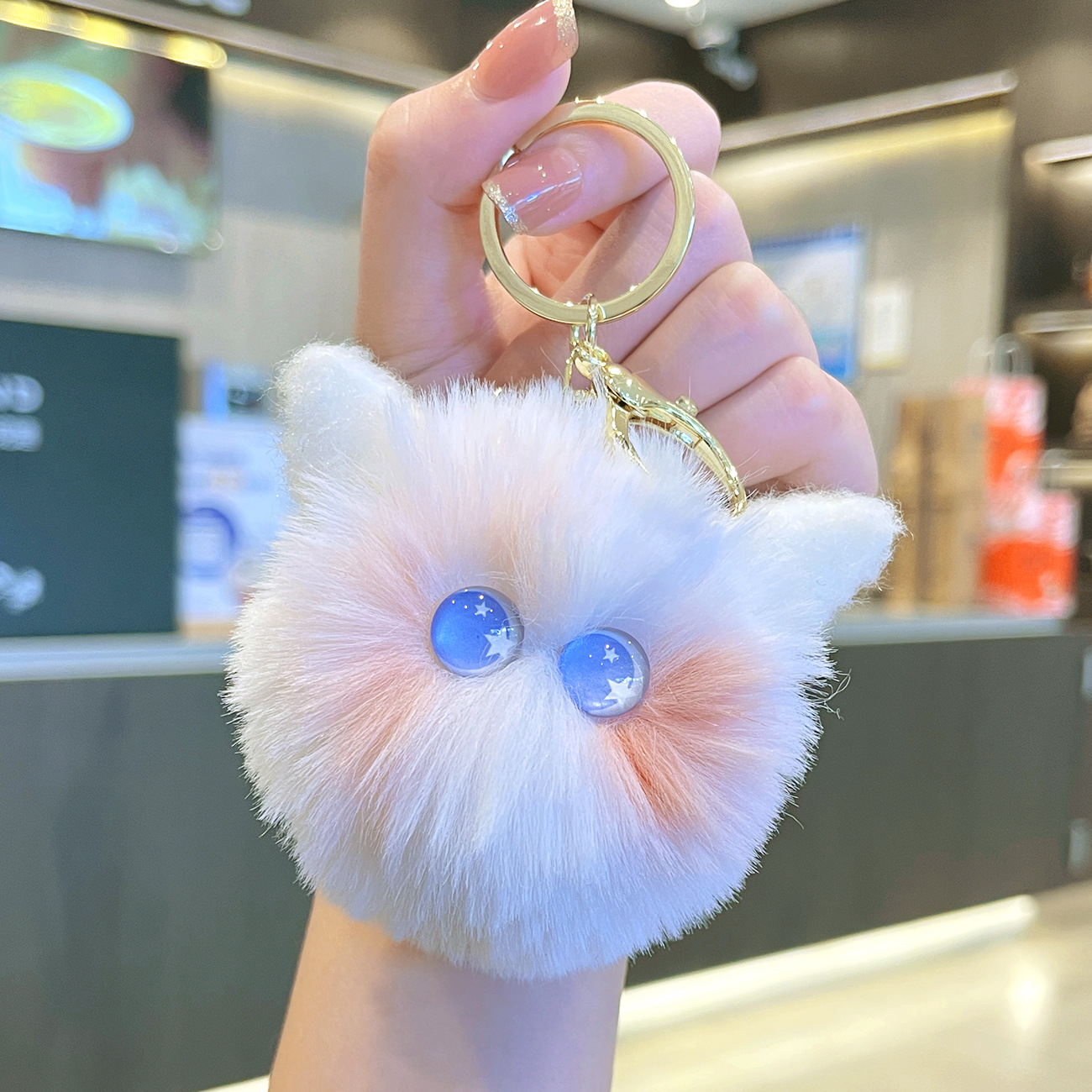 Móc khoá hình mèo bông dễ thương mắt tròn to