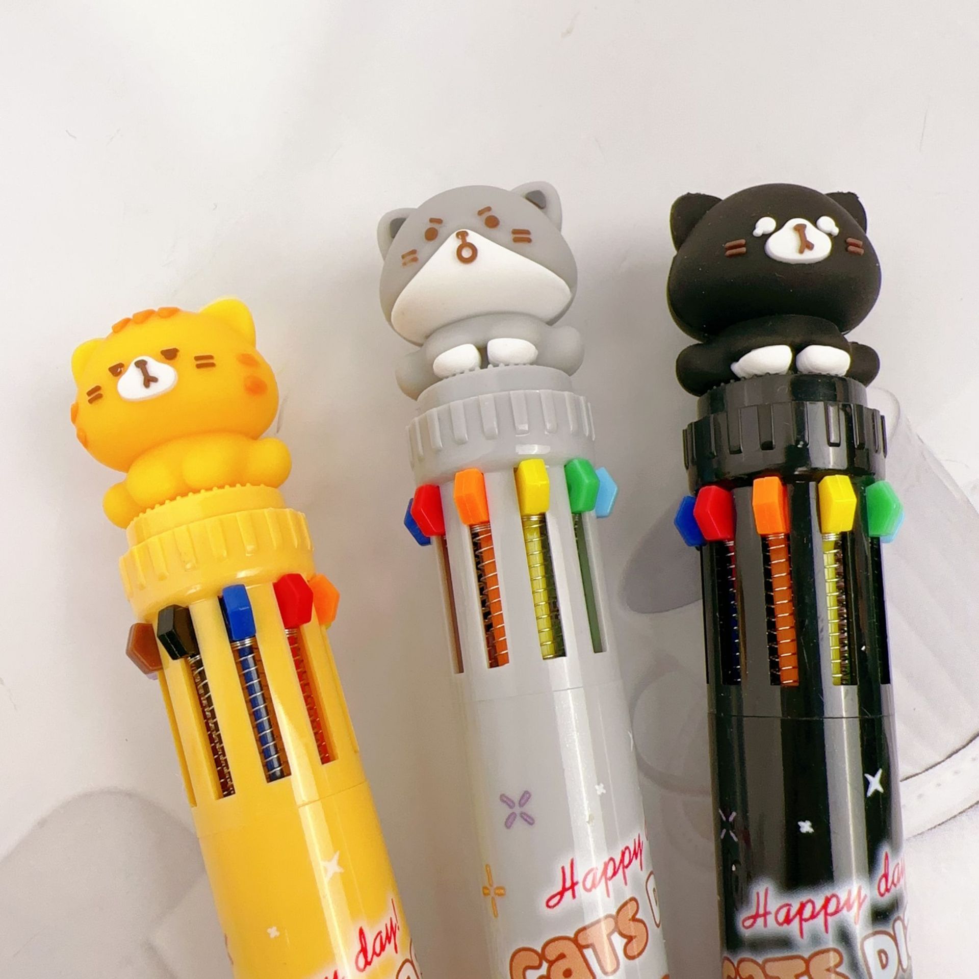 Bút bi bấm 10 màu mèo silicone
