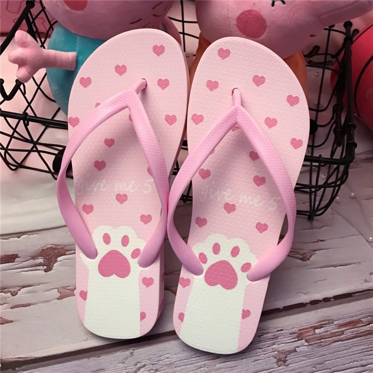 Dép xỏ ngón đế thấp hoạ tiết hình mèo, chân mèo