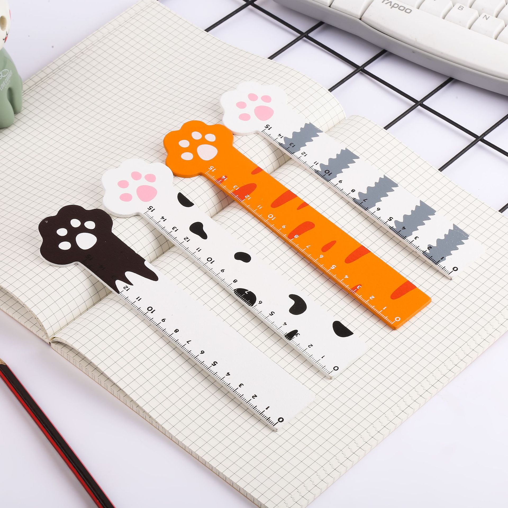Thước gỗ hình chân mèo 4 màu