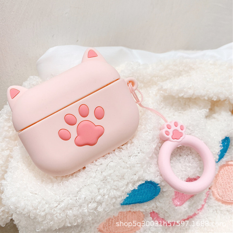 Case tai nghe Airpods màu hồng họa tiết hình chân mèo hồng