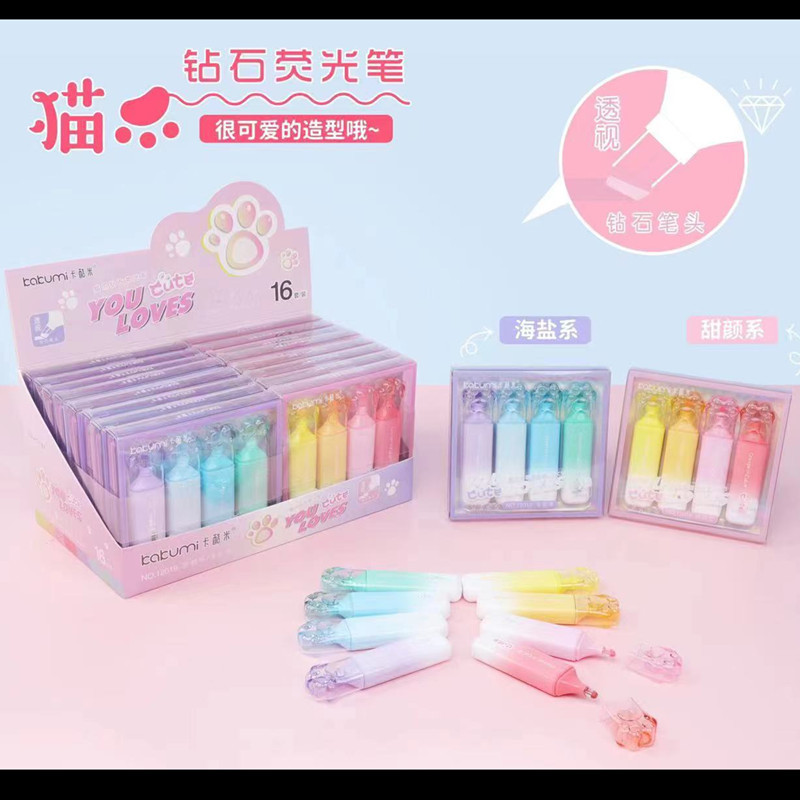 Bút high light hình chân mèo vỏ màu ombre