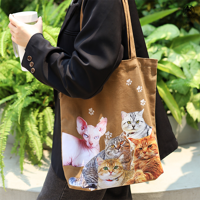 Túi tote túi vải canvas in hình mèo nhà Geisha Cat