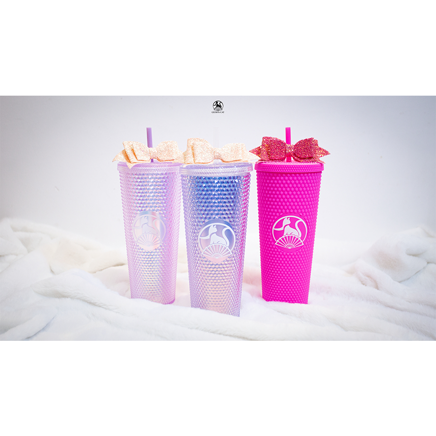 Ly cốc thủy tinh kim cương cao cấp kèm ống hút 710ml chịu nhiệt 80 độ Geisha Cat