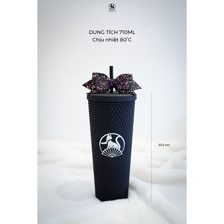 Ly cốc thủy tinh kim cương cao cấp kèm ống hút 710ml chịu nhiệt 80 độ Geisha Cat