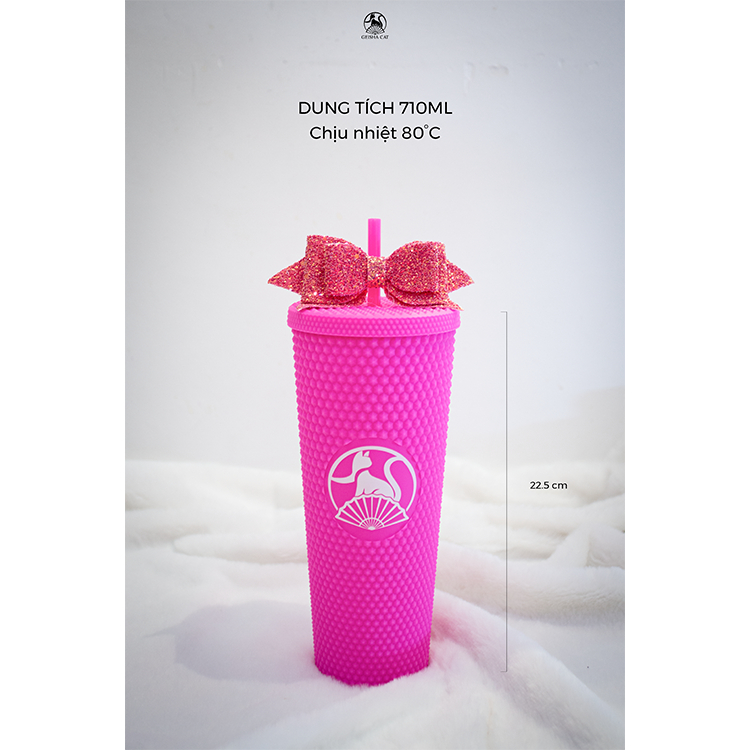 Ly cốc thủy tinh kim cương cao cấp kèm ống hút 710ml chịu nhiệt 80 độ Geisha Cat