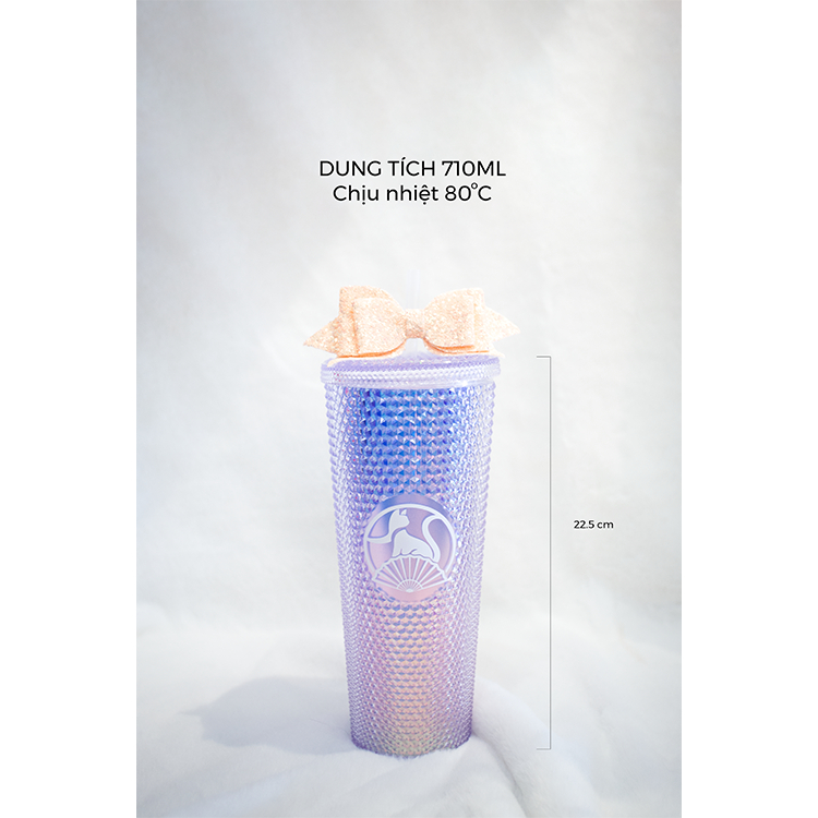 Ly cốc thủy tinh kim cương cao cấp kèm ống hút 710ml chịu nhiệt 80 độ Geisha Cat