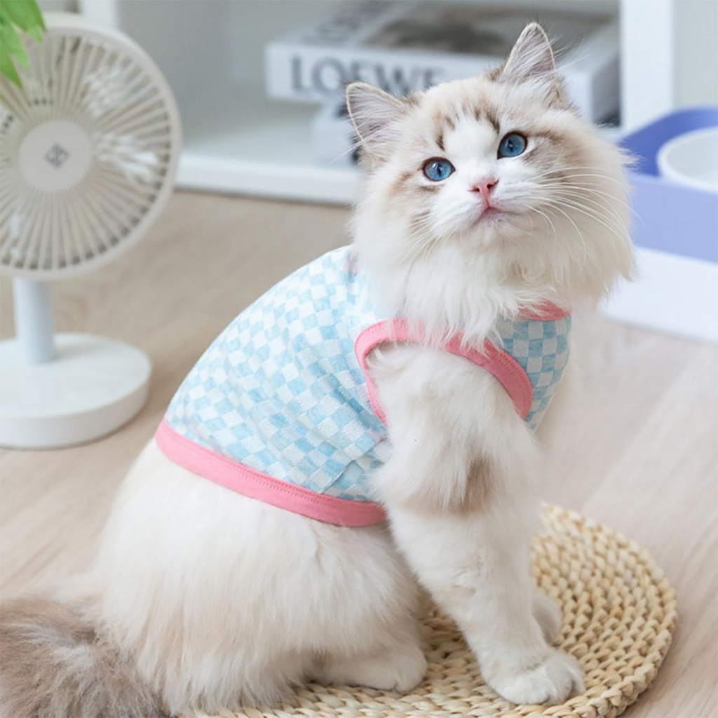 Áo ba lỗ kẻ caro cho thú cưng chó mèo dễ thương thoáng khí chất liệu đẹp