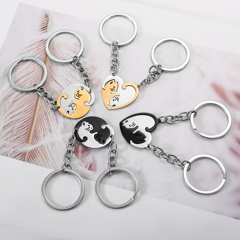 Móc Khóa Đôi Hình Mèo Trái Tim cho Cặp Đôi Yêu Mèo