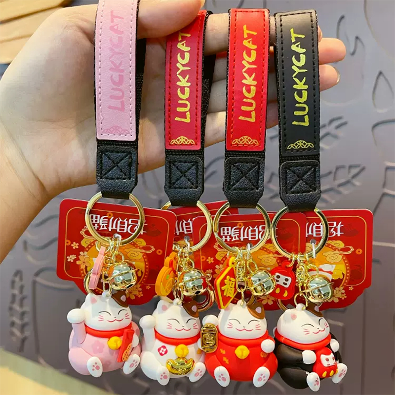 Móc khóa mèo thần tài may mắn Lucky Cat đỏ tết 2024