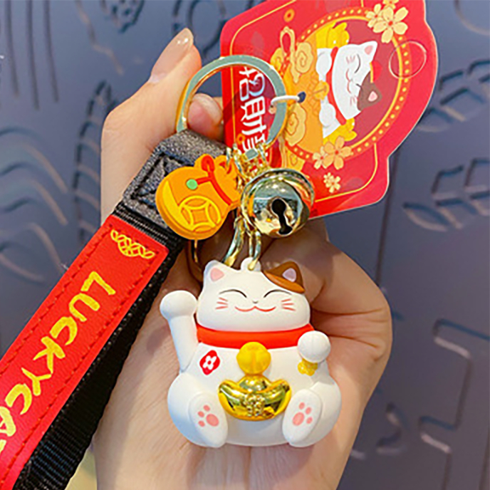 Móc khóa mèo thần tài may mắn Lucky Cat đỏ tết 2024