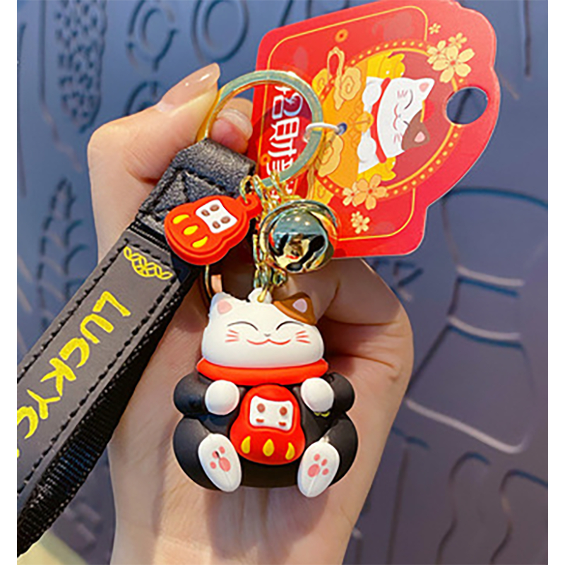 Móc khóa mèo thần tài may mắn Lucky Cat đỏ tết 2024