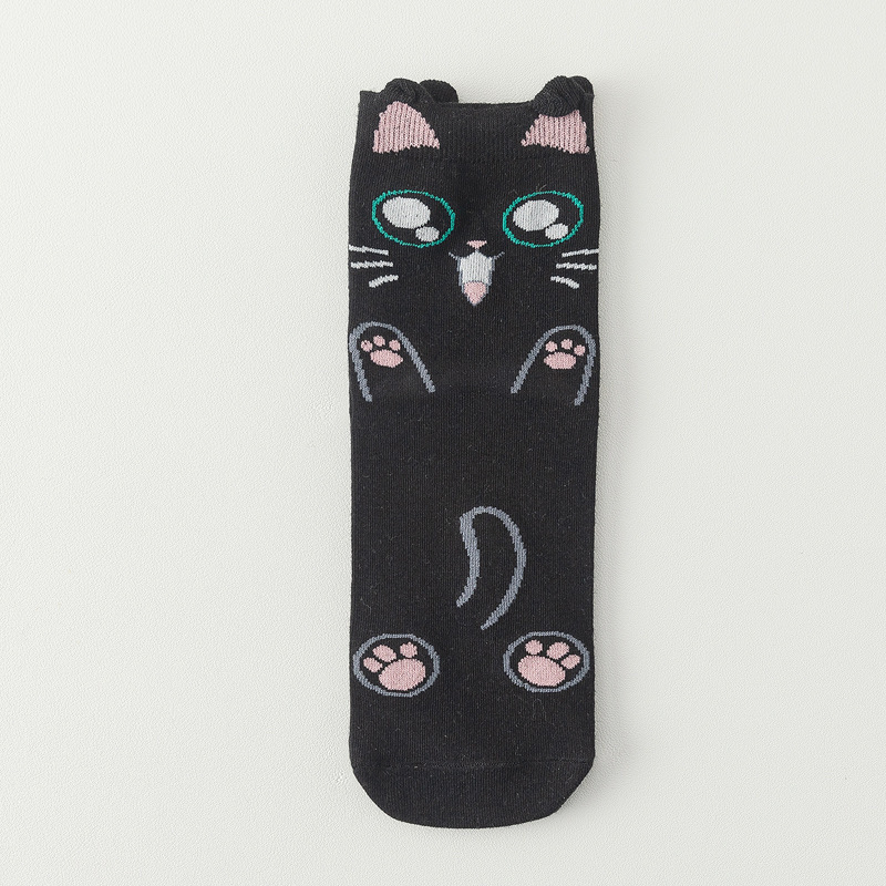 Vớ Tất Cổ Cao Chất Liệu Cotton Nữ Hình Mèo Hoạt Hình Dễ Thương Phong Cách Hàn Quốc Nhật Bản 4 Mùa