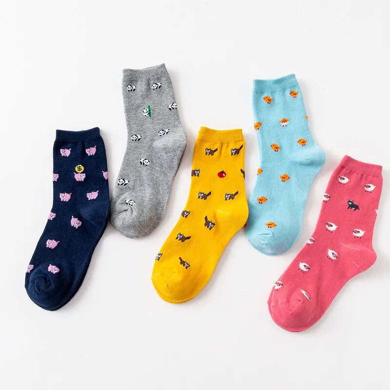 Vớ Tất Cổ Cao Chất Liệu Cotton Nữ Hình Mặt Mèo Dễ Thương Phong Cách Hàn Quốc Nhật Bản 4 Mùa