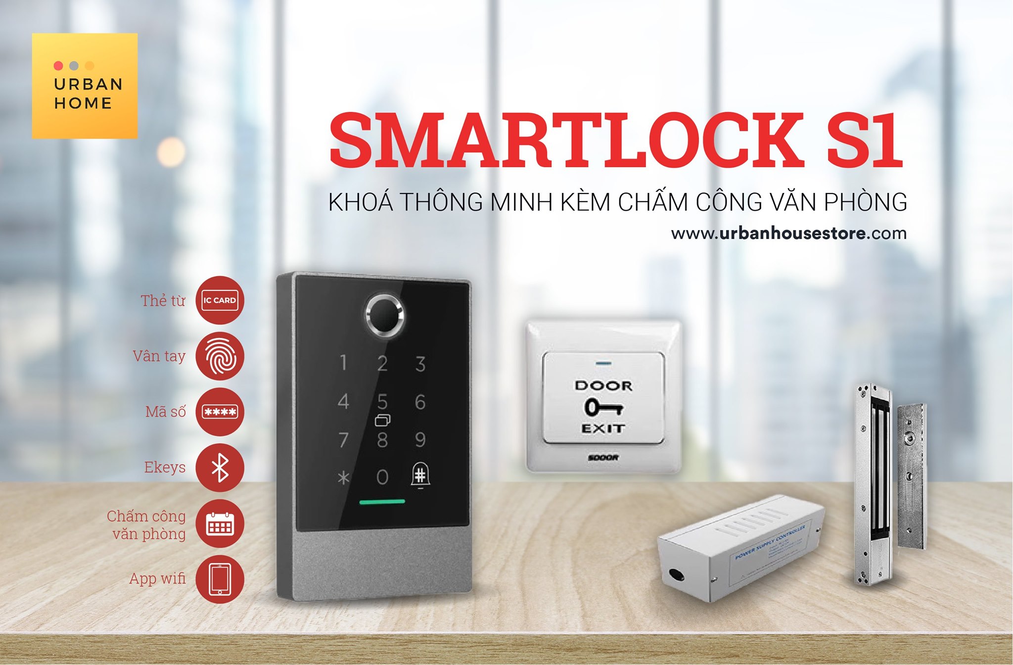 SMART LOCK S1 – KHOÁ THÔNG MINH KÈM CHẤM CÔNG VĂN PHÒNG | URBAN HOUSE STORE