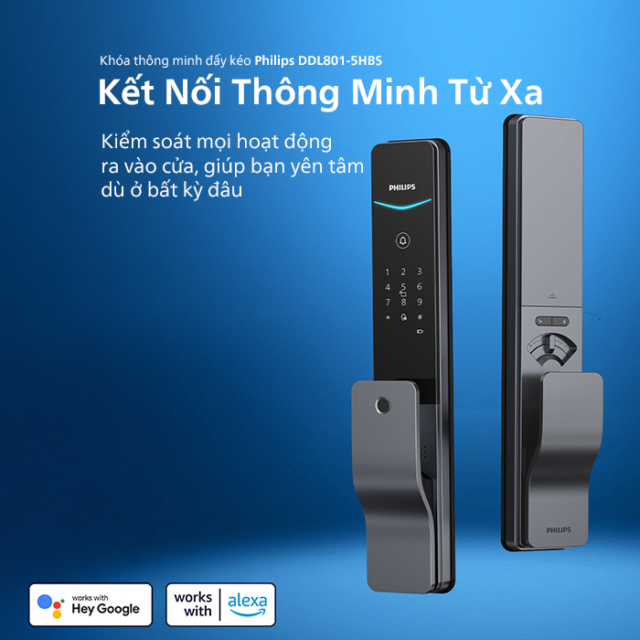 Khóa cửa vân tay Philips DDL801-5HBS – Kết nối Wifi