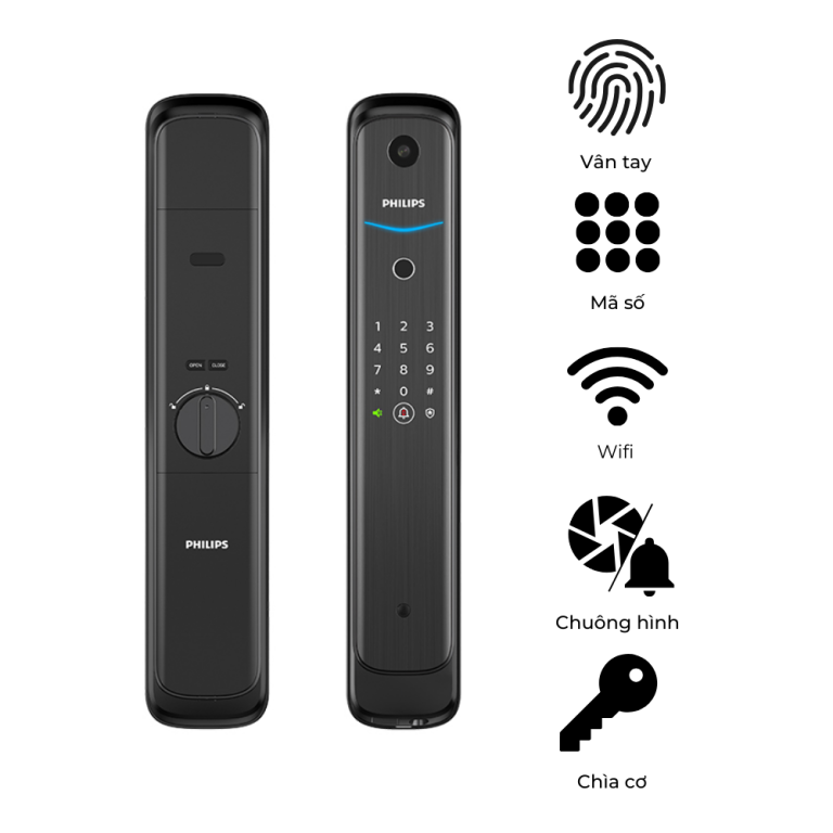 Khóa cửa vân tay Philips DDL702-1HWS – Tích hợp chuông hình, Wifi