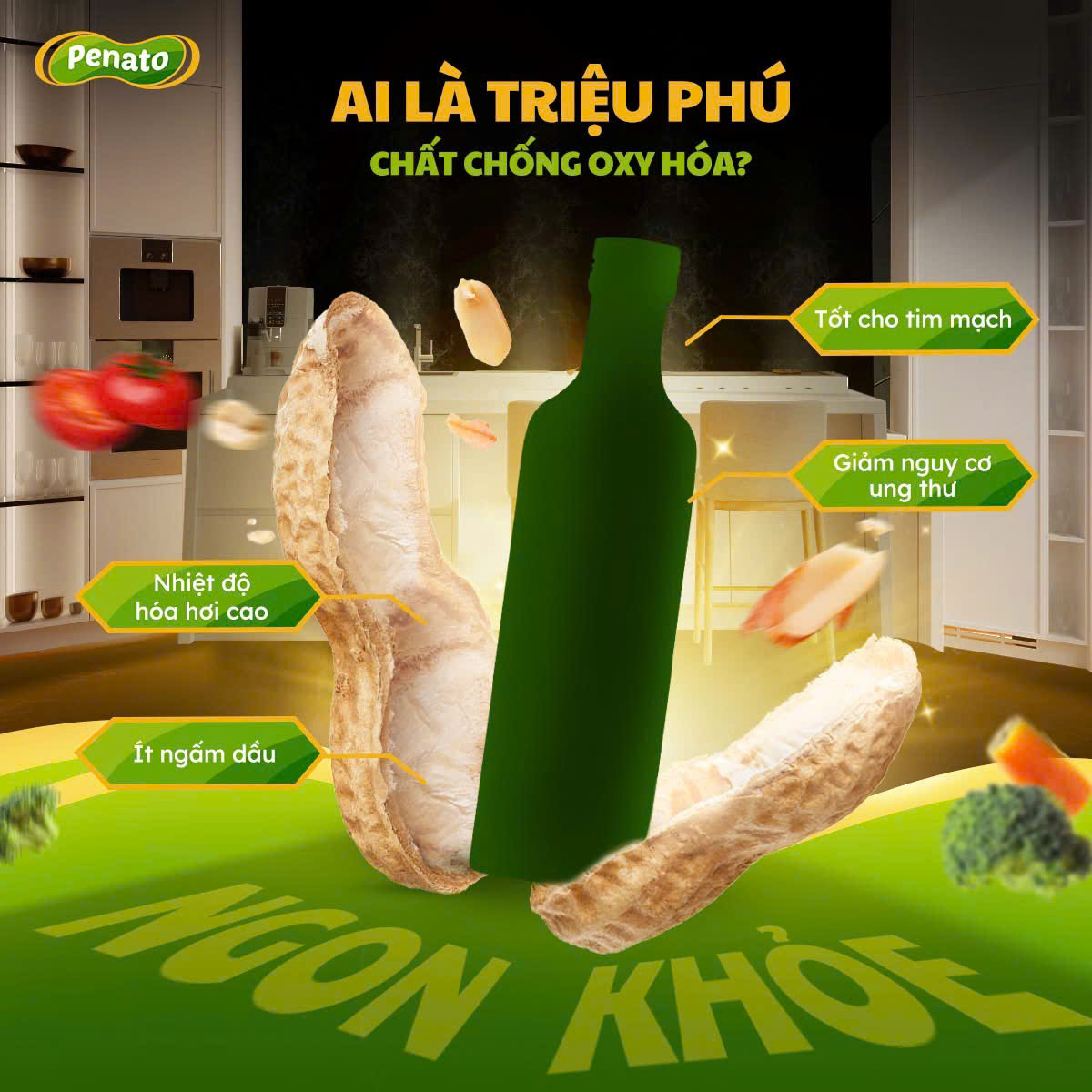 Dầu lạc nguyên chất Penato 100% tinh khiết không biến đổi gen_Chai 350ml