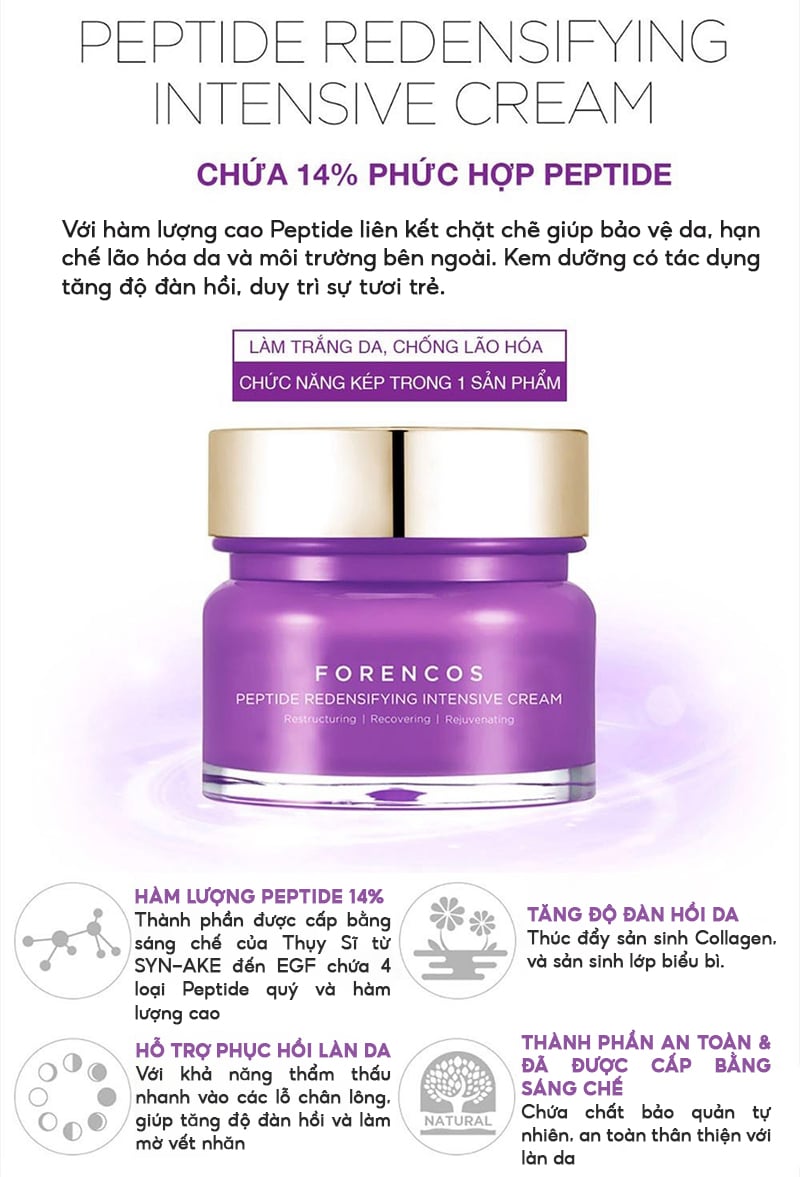 Kem Dưỡng Hỗ Trợ Trắng Da Ban Đêm Forencos Peptide Redensifying Intensive Cream